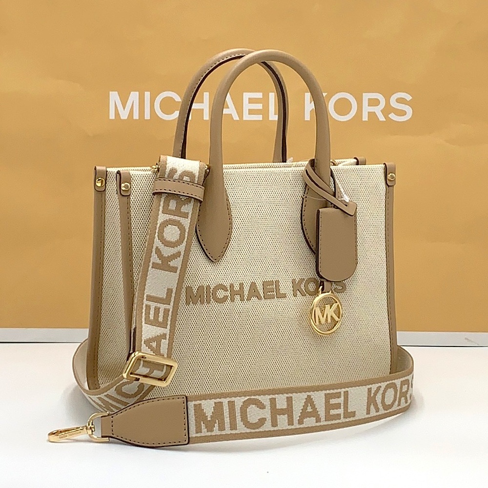Michael Kors Mirella Small Shopper Top Zip Crossbody Bag Camel MK NWT - Picture 1 of 15